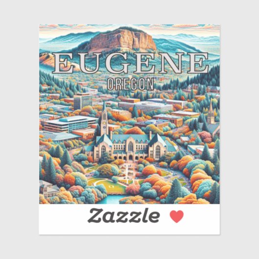 Eugene Oregon 3 inch Vinyl Sticker (Vel)