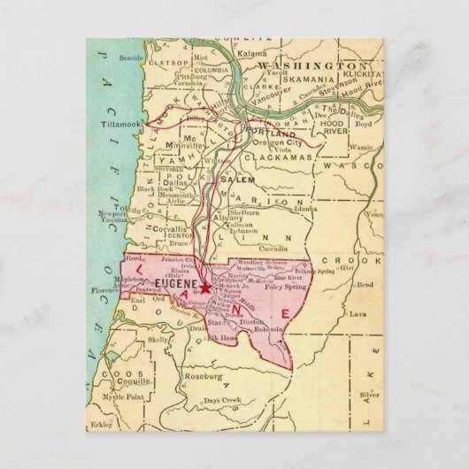 Eugene Oregon Vintage Kaart Ansichtkaart (Voorkant)