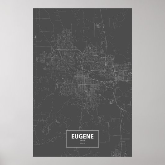 Eugene, Oregon (wit op zwart) Poster (Voorkant)