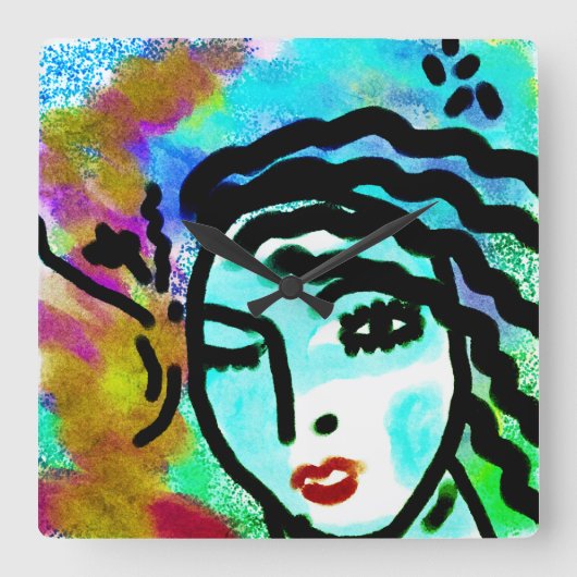 Euh Huh Original Abstract Art Vierkante Klok (Voorkant)