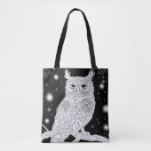 Eule auf Ast unter magischem Sternenhimmel Tote Bag (Voorkant)