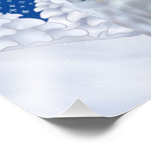 Eule im Schnee Foto Afdruk (Hoek)