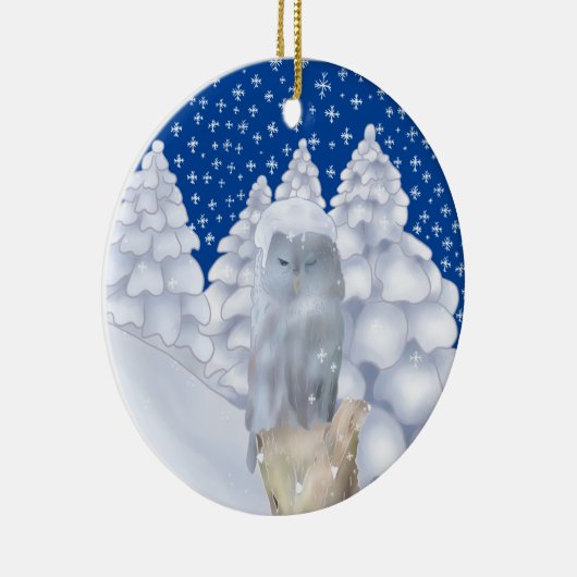 Eule im Schnee Keramisch Ornament (Rechts)