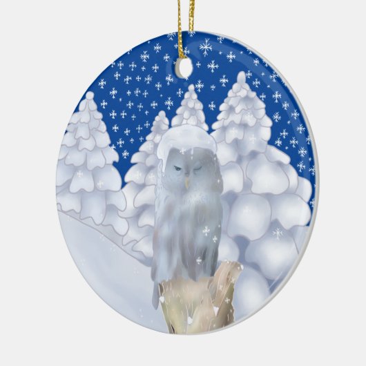Eule im Schnee Keramisch Ornament (Links)