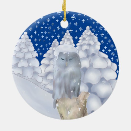 Eule im Schnee Keramisch Ornament (Achterkant)