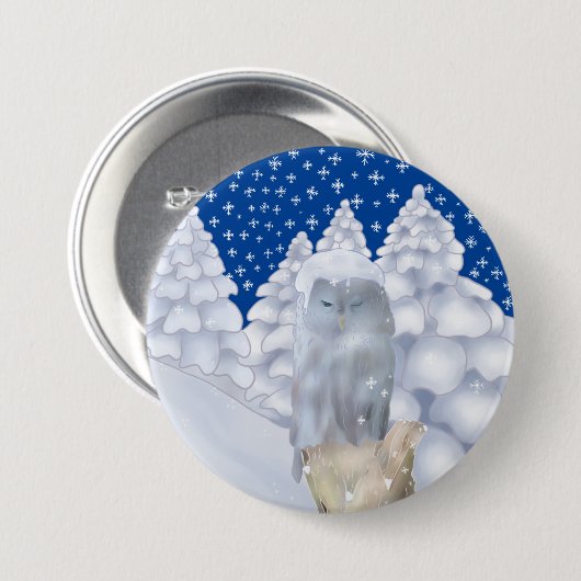 Eule im Schnee Ronde Button 7,6 Cm (Voorkant /achterkant)