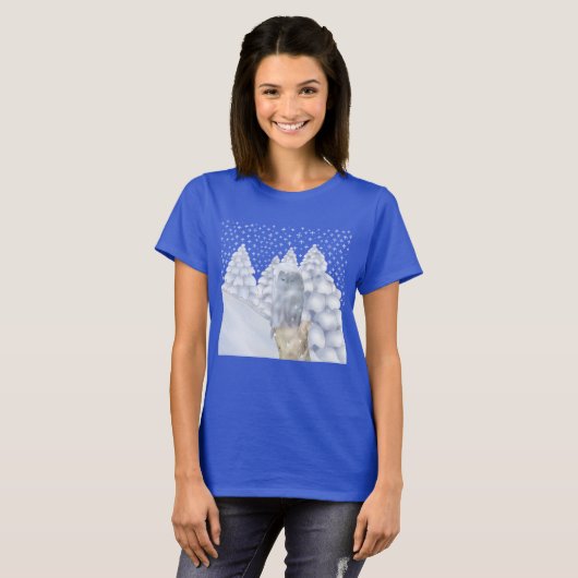 Eule im Schnee T-shirt (Voorkant volledig)