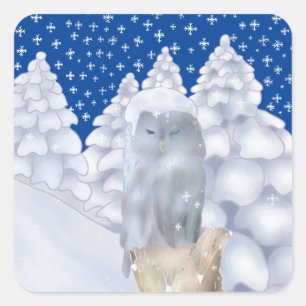 Eule im Schnee Vierkante Sticker