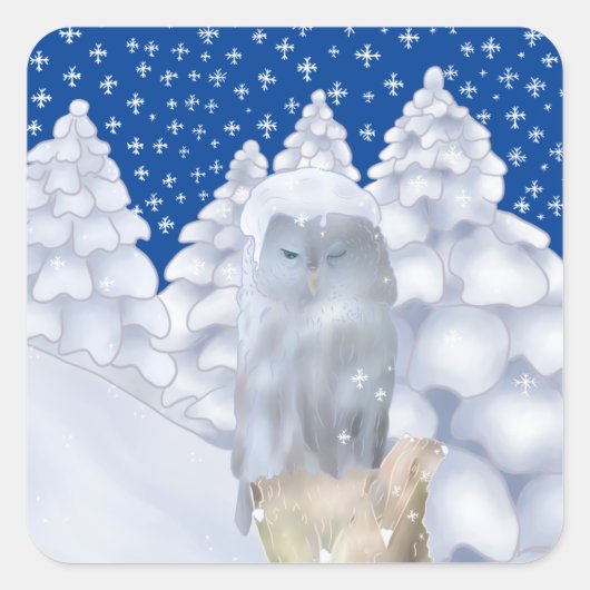 Eule im Schnee   Vierkante Sticker (Voorkant)