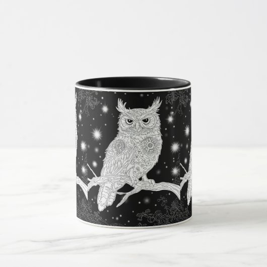 Eule mit Mandala im Winter unterm Sternenhimmel Mok (Midden)