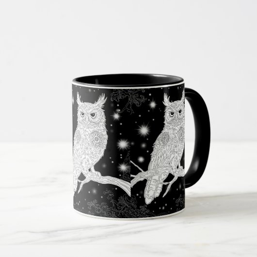 Eule mit Mandala im Winter unterm Sternenhimmel Mok (Voorkant rechts)