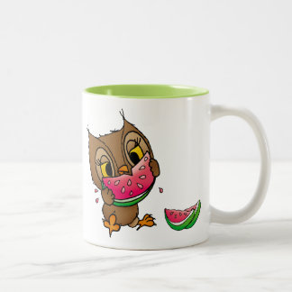 Eule mit Wassermelone Tweekleurige Koffiemok