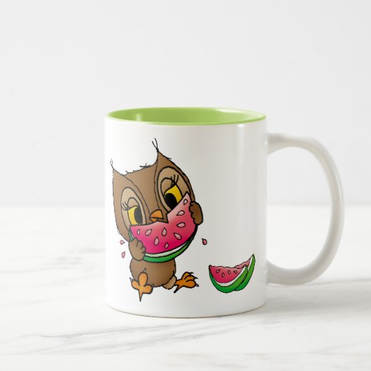 Eule mit Wassermelone Tweekleurige Koffiemok (Rechts)