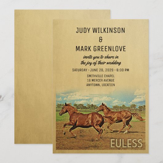 Euless Texas Wedding Invitation Horses Kaart (Voorkant / Achterkant)
