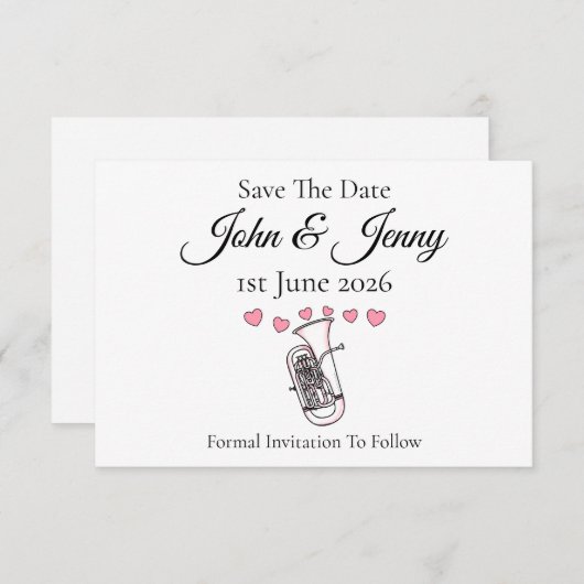 Euphonium Musician Wedding Bewaar de datum (Voorkant / Achterkant)