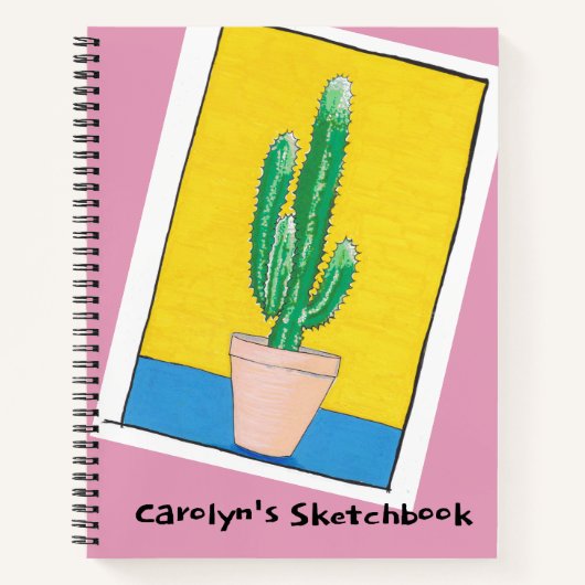 Euphorbia cactus in een pot, jouw naam, schetsboek notitieboek (Voorkant)