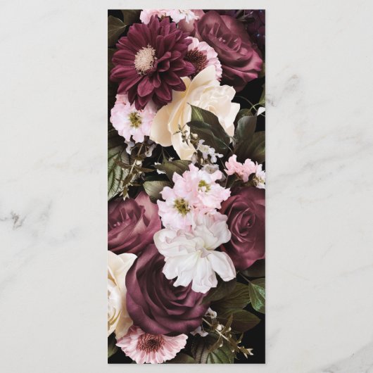 Euphoria Bourgondië & Roze Bloemen Bruiloft Menu (Achterkant)