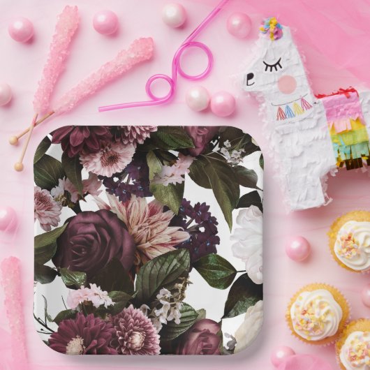 Euphoria Zwart Bloemen Bruiloft Papier Borden Papieren Bordje (Feest)