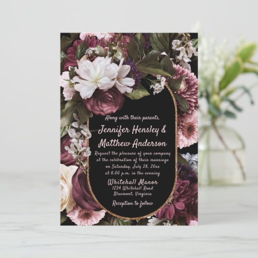 Euphorie Bourgondië en Roze Rustieke Bloemen Bruil Kaart (Staand voorkant)