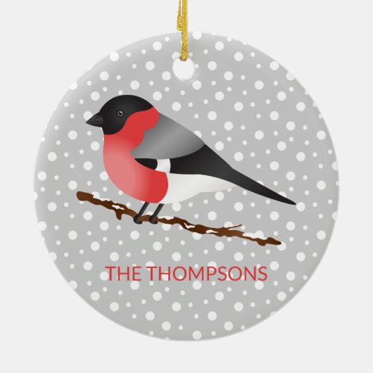 Eurasian Bullfinch & de Familienaam van de Douane  Keramisch Ornament (Achterkant)