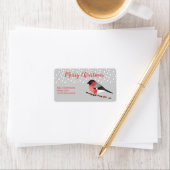 Eurasian Bullfinch Merry Kerstmis Etiket (Insitu)