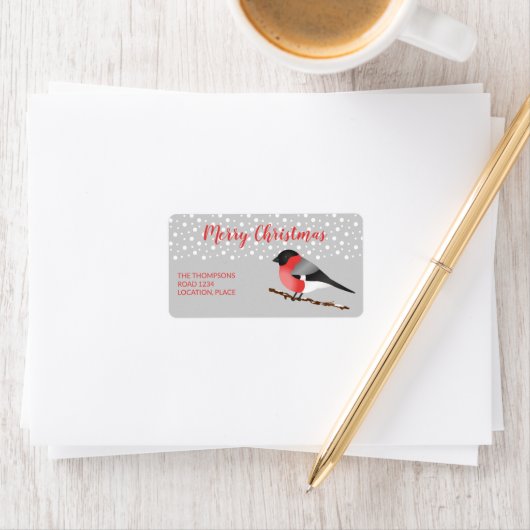 Eurasian Bullfinch Merry  Kerstmis Etiket (Insitu)