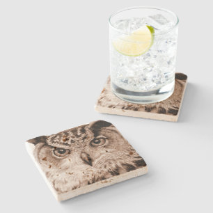 Eurasian Eagle Owl fine art waterverf onderzetter