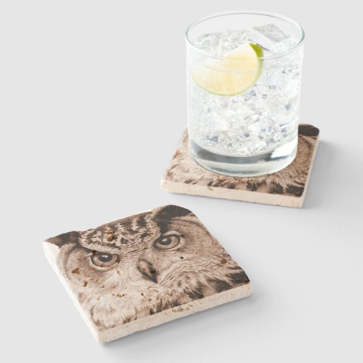 Eurasian Eagle Owl fine art waterverf onderzetter (Zijkant)