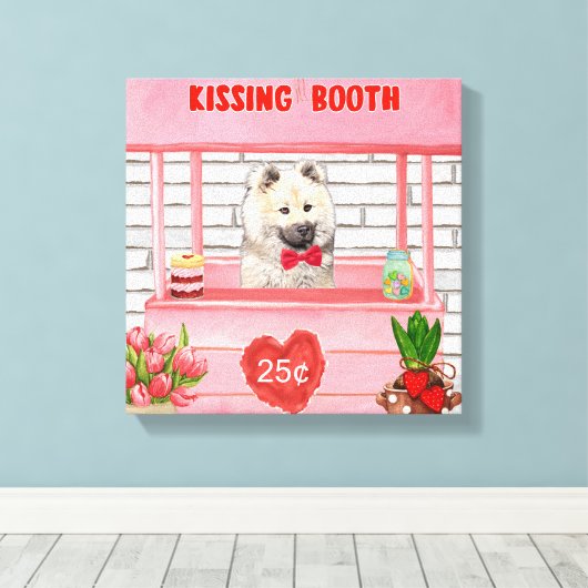 Eurasier Dog Valentijnsdag Kissing Booth Canvas Afdruk (Insitu (Houten vloer))