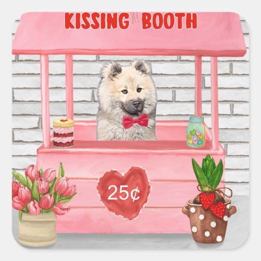 Eurasier Dog Valentijnsdag Kissing Booth Vierkante Sticker (Voorkant)