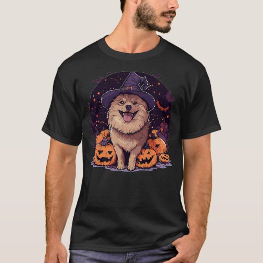 Eurasier Dog Whitch Hat Halloween Pumpkin Spooky H T-shirt (Voorkant)