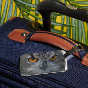 Euraziatische Eagle Owl Oranje Eyes Bagagelabel