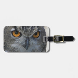 Euraziatische Eagle Owl Oranje Eyes Bagagelabel