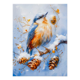 Euraziatische Nuthatch in impressionistische stijl Perfect Poster