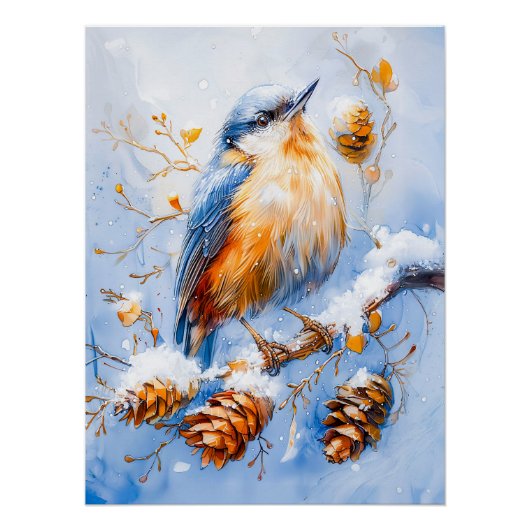 Euraziatische Nuthatch in impressionistische stijl Perfect Poster (Voorkant)