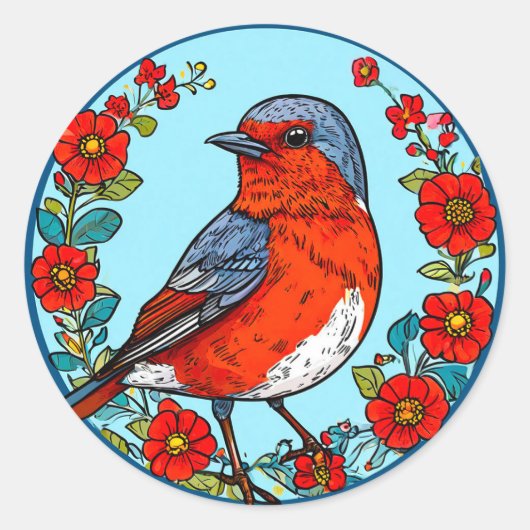 Euraziatische Roodborst Vogel op Tak Knus Bos 🌿✨ Ronde Sticker (Voorkant)