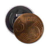 Euro 5 cent Geld Munt Button Flesopener (Voorkant)