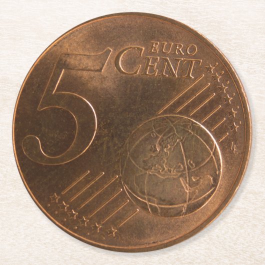 Euro 5 cent Geld Munt Ronde Kartonnen Onderzetter (Voorkant)