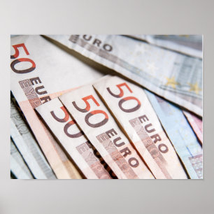 Euro-bankbiljetten Close-Up Foto   Geld Besparinge Poster