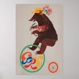 Euro Circ, Cycle Bear jaren 70 vintage circusposte Poster