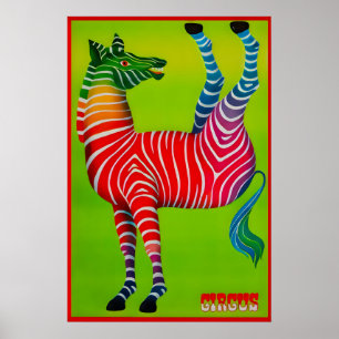 Euro Circ jaren 70 Vintage Zebra attractie Poster