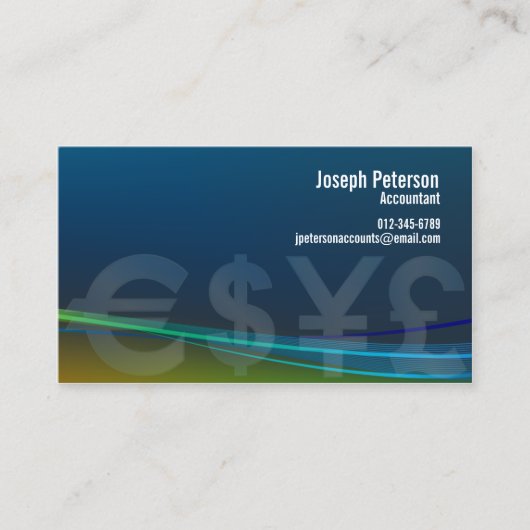 Euro Dollar Yen Pond Valuta Visitekaartje (Voorkant)