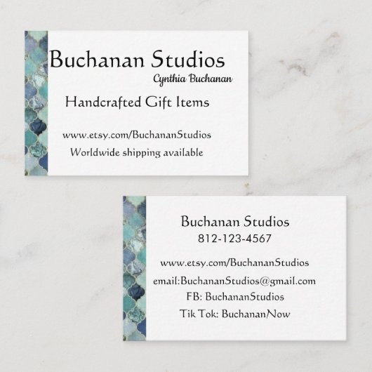 Euro Large Personalize Text Memorable Blues Visitekaartje (Voorkant / Achterkant)