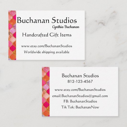 Euro Large Personalize Text Memorable Pinks Visitekaartje (Voorkant / Achterkant)