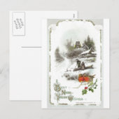 Euro Robins en Snowy Hamlet  Nieuwjaar Feestdagenkaart (Voorkant / Achterkant)