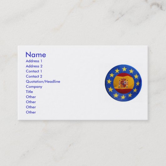 Euro Spanje-profielkaart Visitekaartje (Voorkant)
