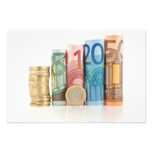 eurobiljetten en euromunten foto afdruk