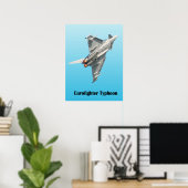 Eurofighter Typhoon op blauwe achtergrond Poster (Thuiskantoor)