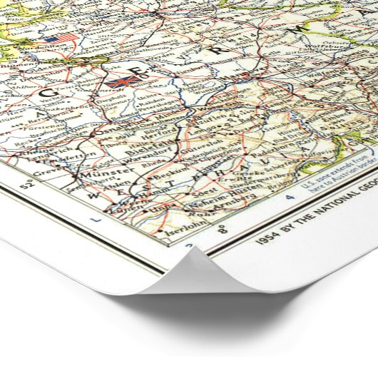 "Europa: 1954 Noord-Europa - gedetailleerd MAP ... Poster (Hoek)