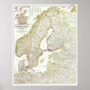 "Europa: 1954 Noord-Europa - gedetailleerd MAP ... Poster